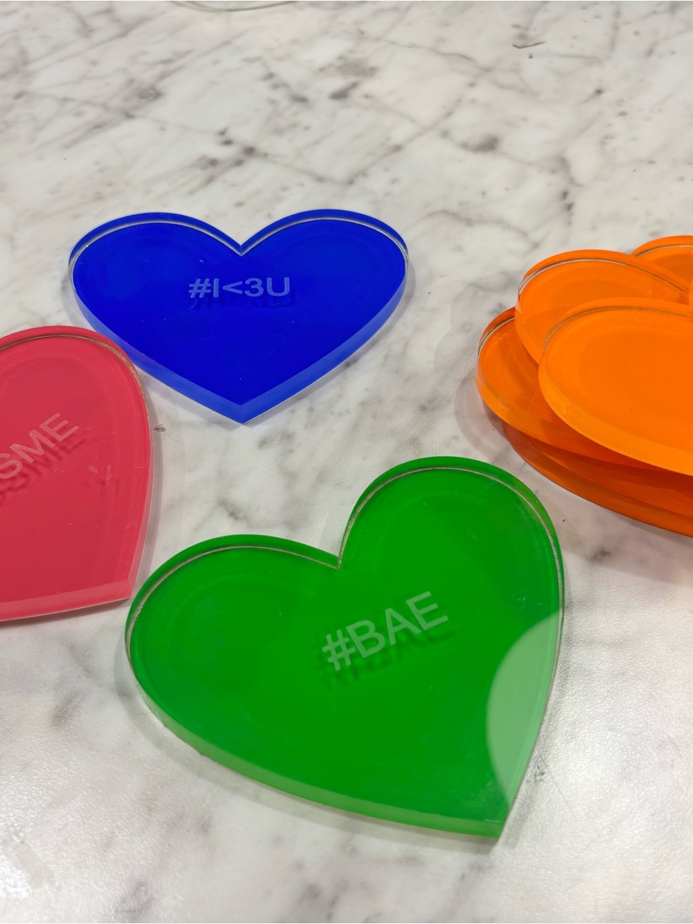 Acrylic Heart Coasters - Green, Blue, Pink, Orange